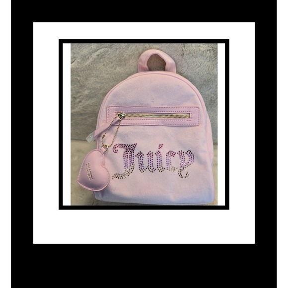 Juicy Couture Handbags - Juicy Couture Pink Velour Mini Backpack NWT Rhinestone Logo Heart Charm Small